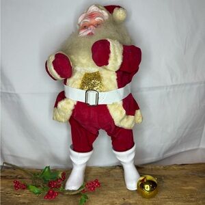 Vintage 14”T HAROLD GALE SANTA CLAUS w/ Velvet Red & Gold Glitter Vest 1950s
